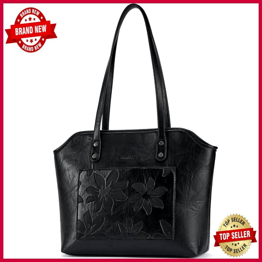 Large Vegan Leather Tote Bag with Zipper Closure for Work Travel
